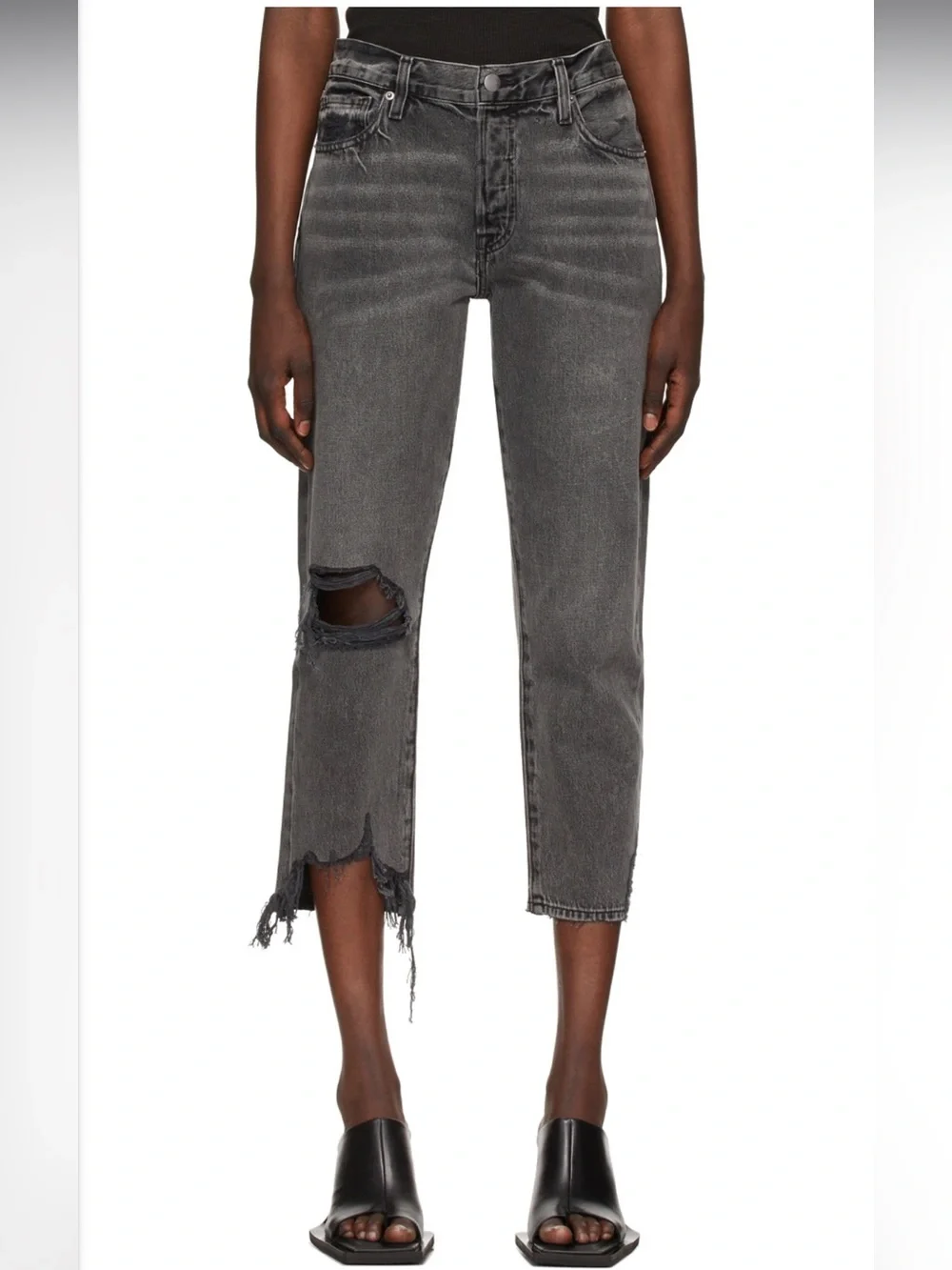 NWT FRAME Le Slouch Crop Distressed Jeans Grey Size 23 - Picture 2 of 16